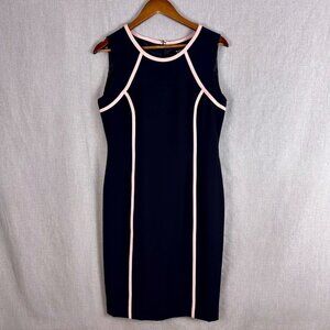 Evan Picone Black Label Dress Women's 6 Black Sheath Pink Trim Sleeveless Office